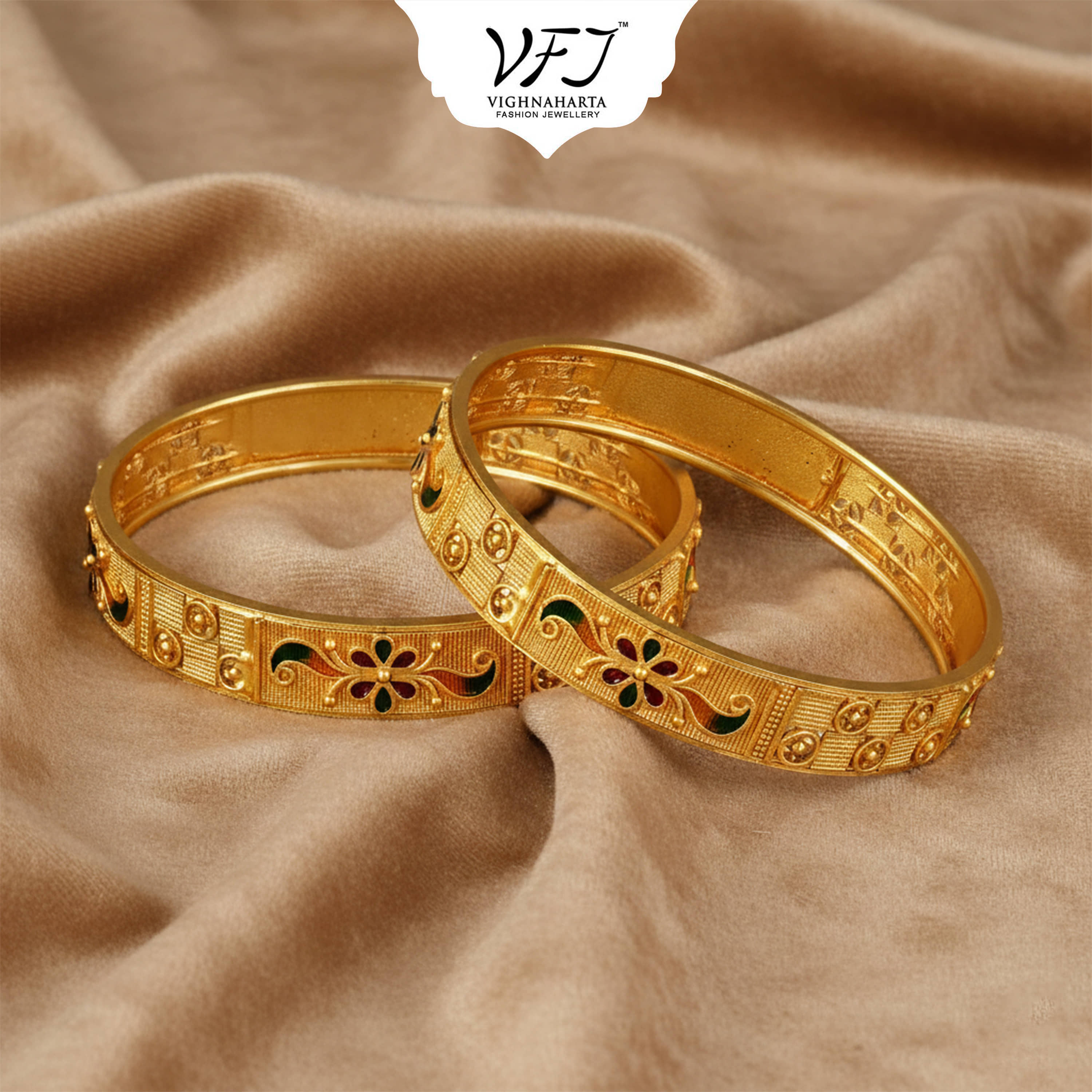 Vighnaharta Golden Bangle ( Pack of 2 ) - Bangles & Bracelets | Buy online on ZillyBuy