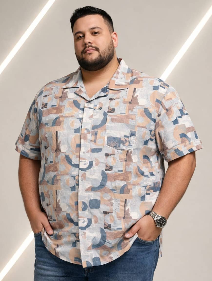 AUSTIVO Cotton Blend Regular Fit Printed Half Sleeves Men's Casual Shirt - Beige ( Pack of 1 )