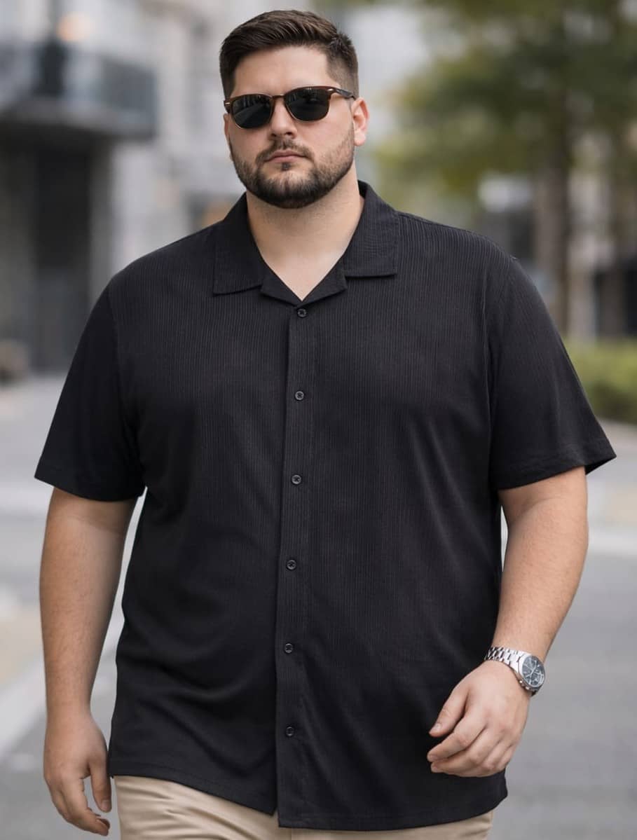 AUSTIVO Cotton Blend Regular Fit Solids Half Sleeves Cuban Collar Men's Casual Shirt - Black ( Pack of 1 )