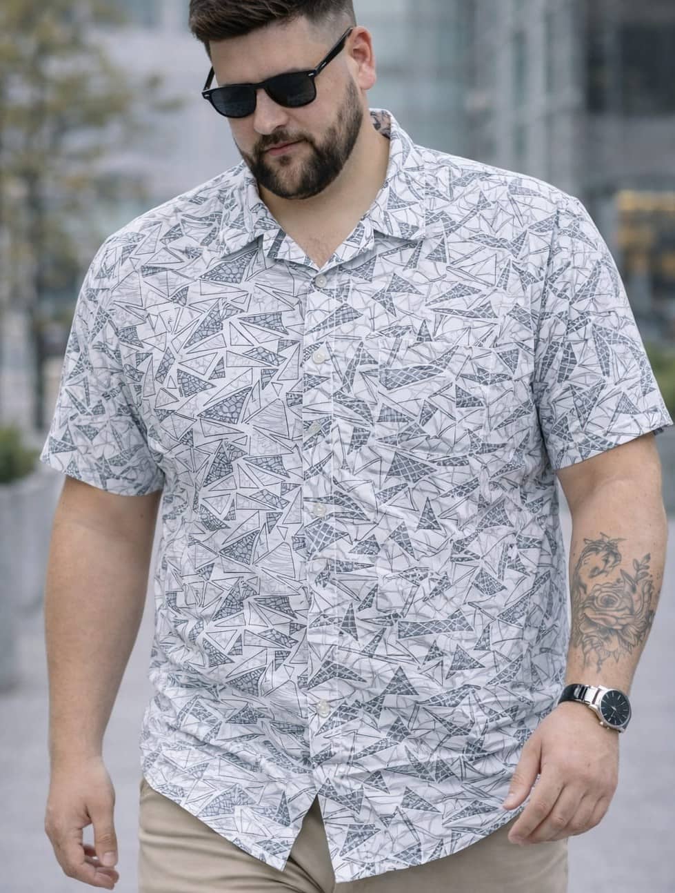 AUSTIVO Cotton Blend Regular Fit Printed Half Sleeves Cuban Collar Men's Casual Shirt - Grey ( Pack of 1 )