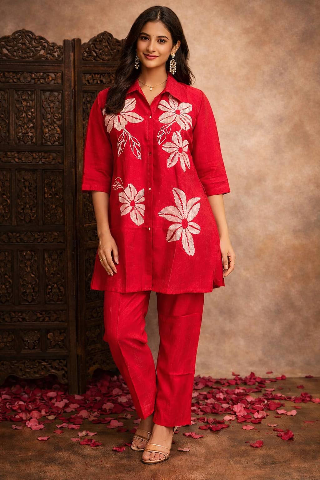 Aarika Women Embroidered Tunic With Trousers Co-Ord Set ( Pink )