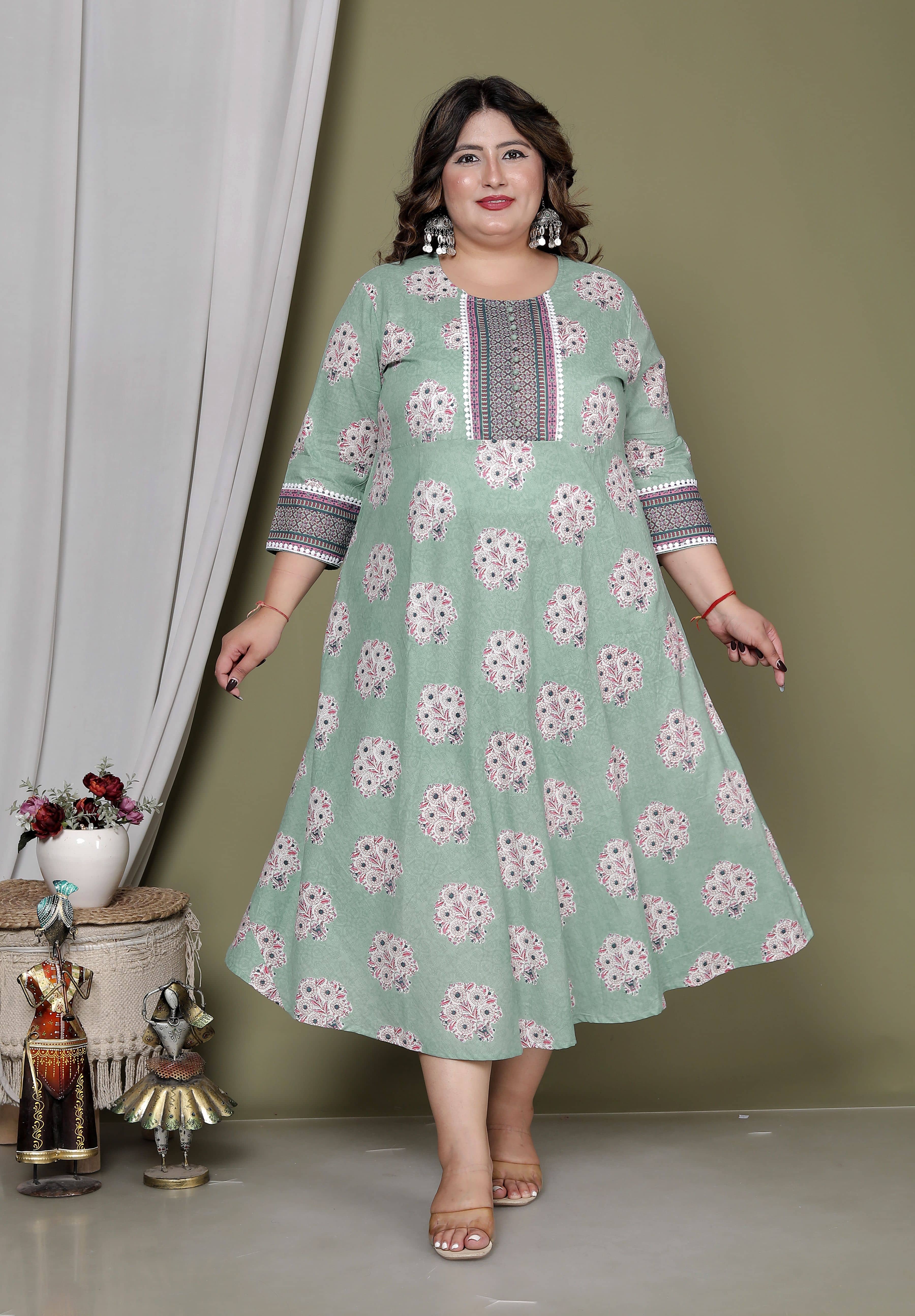 Avnii Women Cotton Printed Gown ( Green )