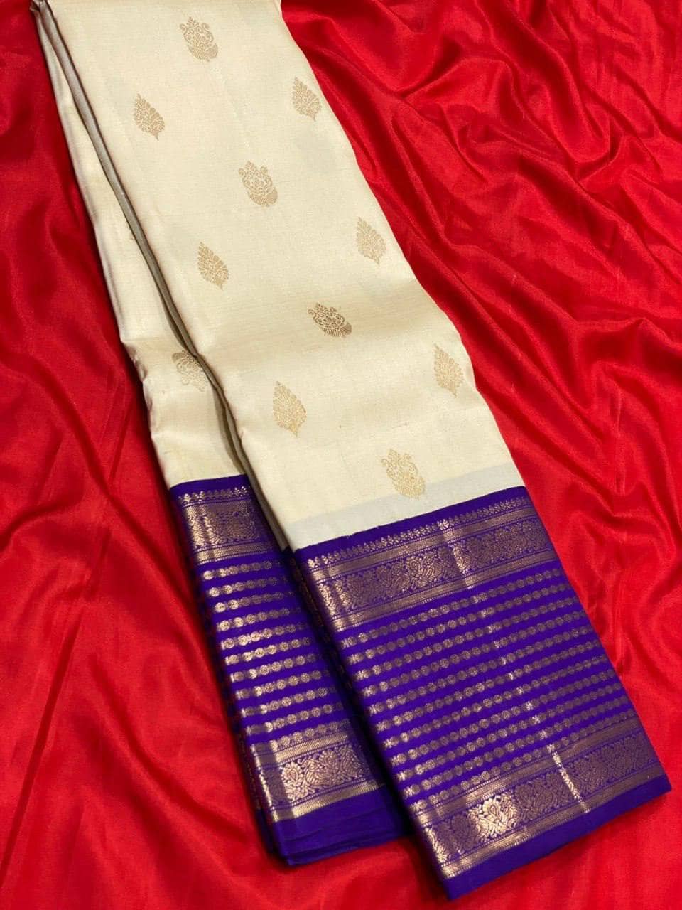 fab woven Art Silk Woven Design Kanjeevaram Sarees With Unstitched Blouse Piece ( Cream ) - Sarees | Buy online on ZillyBuy