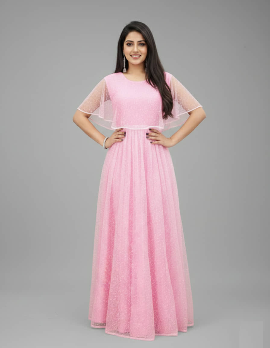 JULEE Women's Net Stitched Flared Ethnic Gown - Unstitched Fabrics | Buy online on ZillyBuy