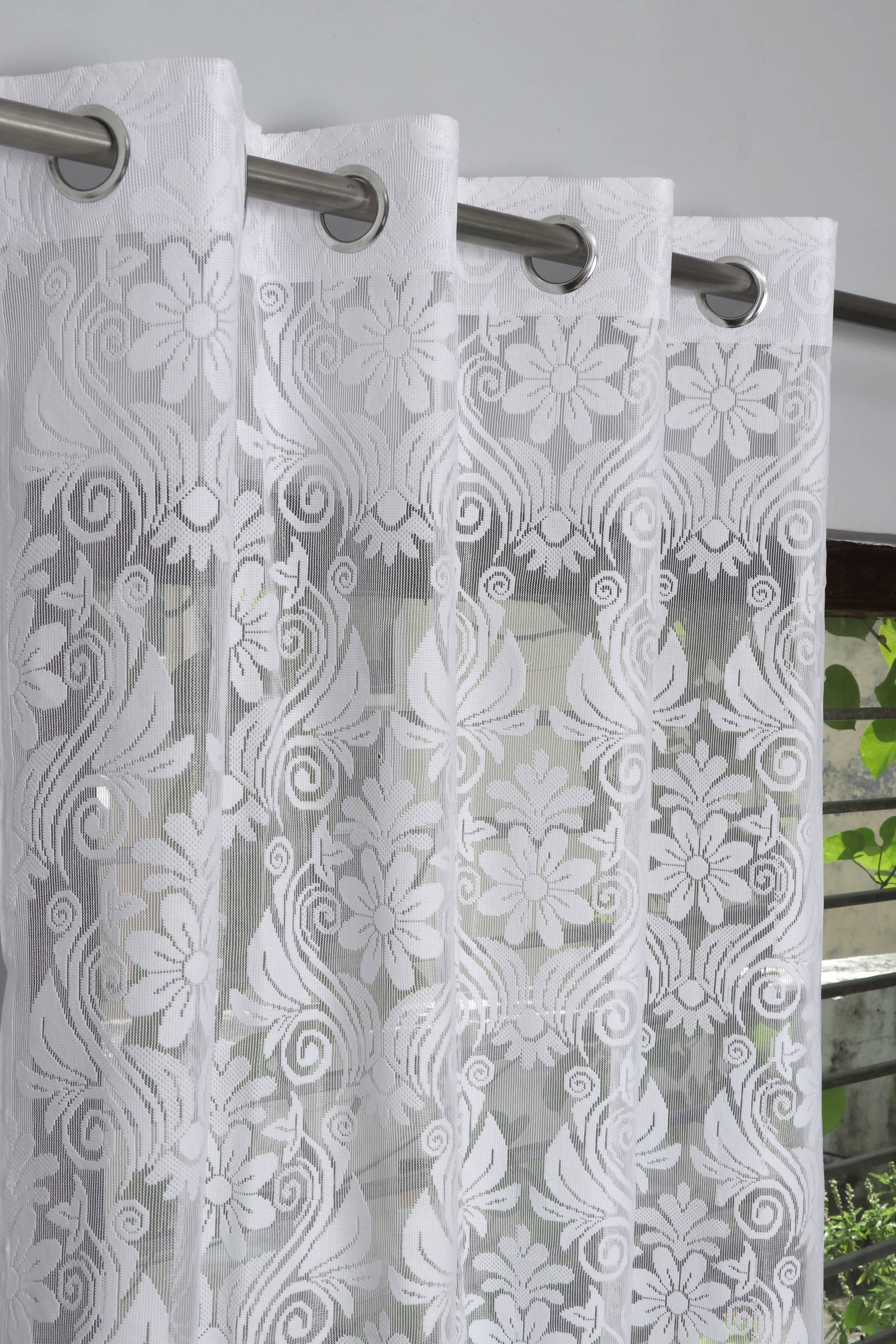 Homefab India Solid Sheer Eyelet Curtain 7 ft ( Pack of 1 ) - White