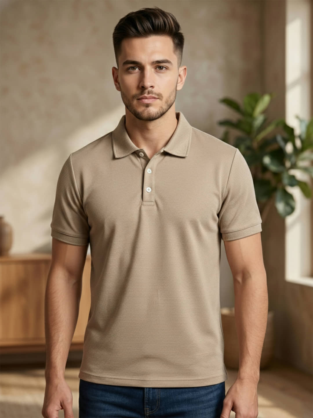 CUBIQ Men Cotton Blend Regular Fit Solid Polo T Shirt ( Brown )