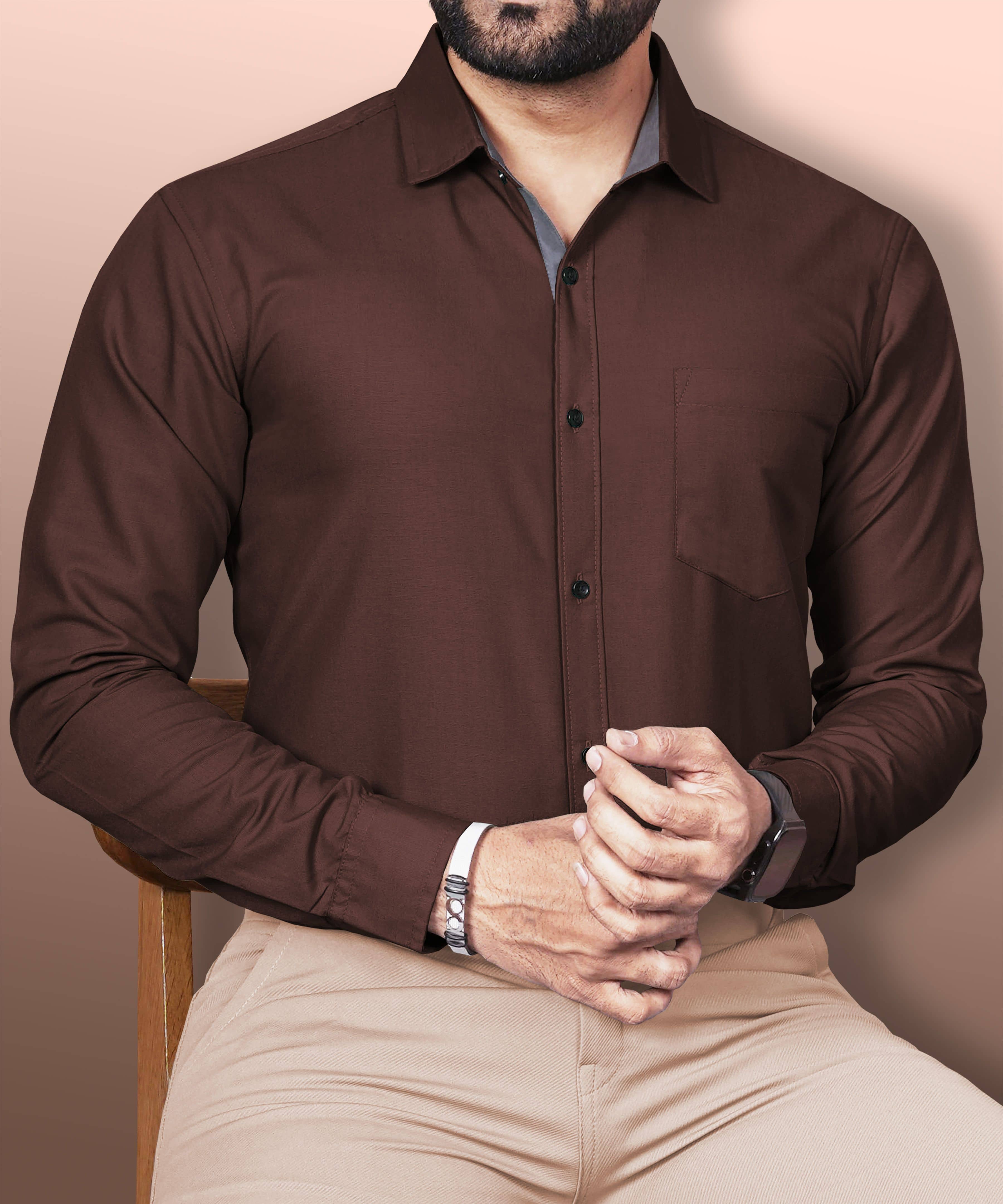 Ethnic Trendz Cotton Blend Regular Fit Solids Full Sleeves Men's Casual Shirt - Brown ( Pack of 1 )