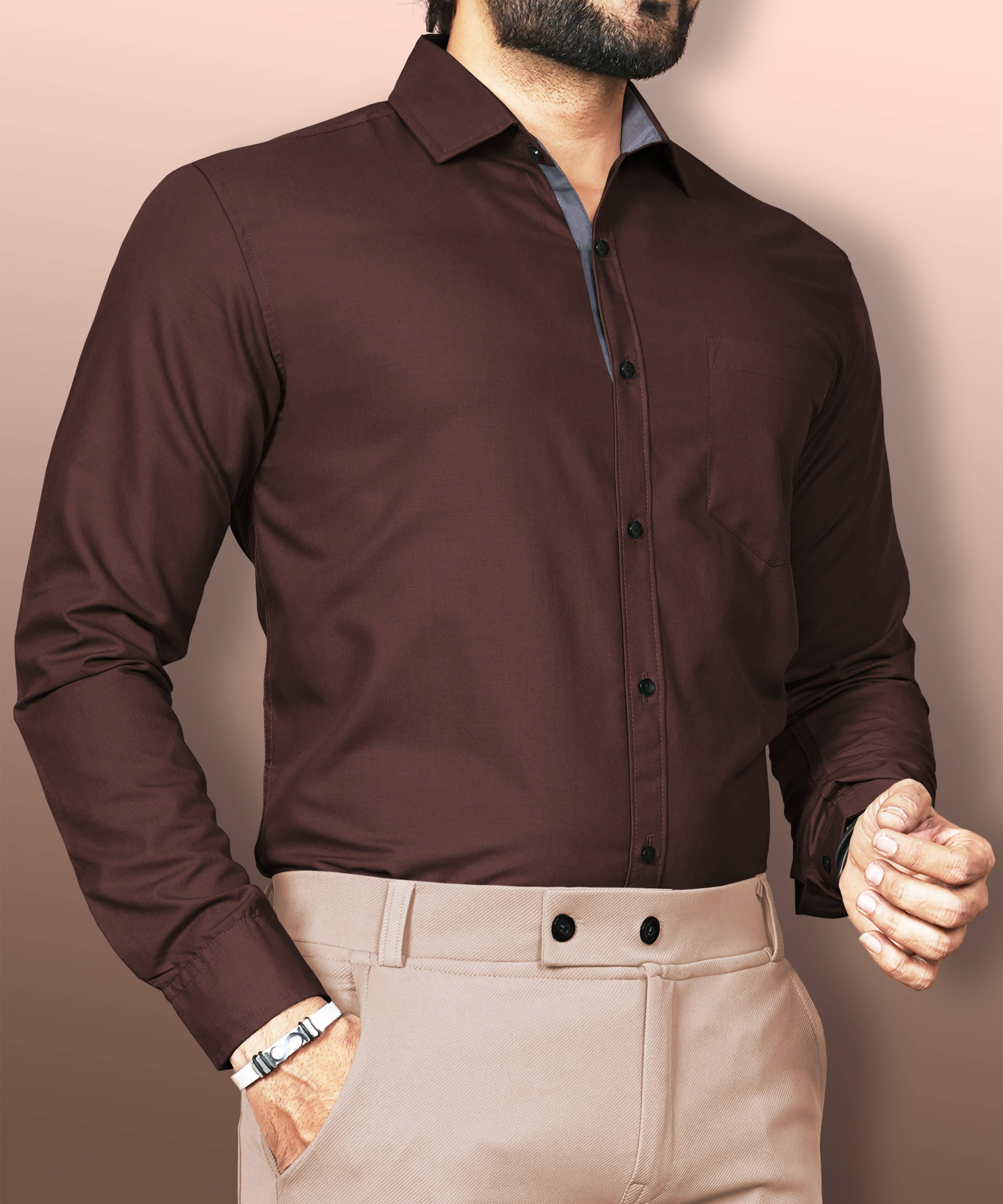 Ethnic Trendz Cotton Blend Regular Fit Solids Full Sleeves Men's Casual Shirt - Brown ( Pack of 1 )
