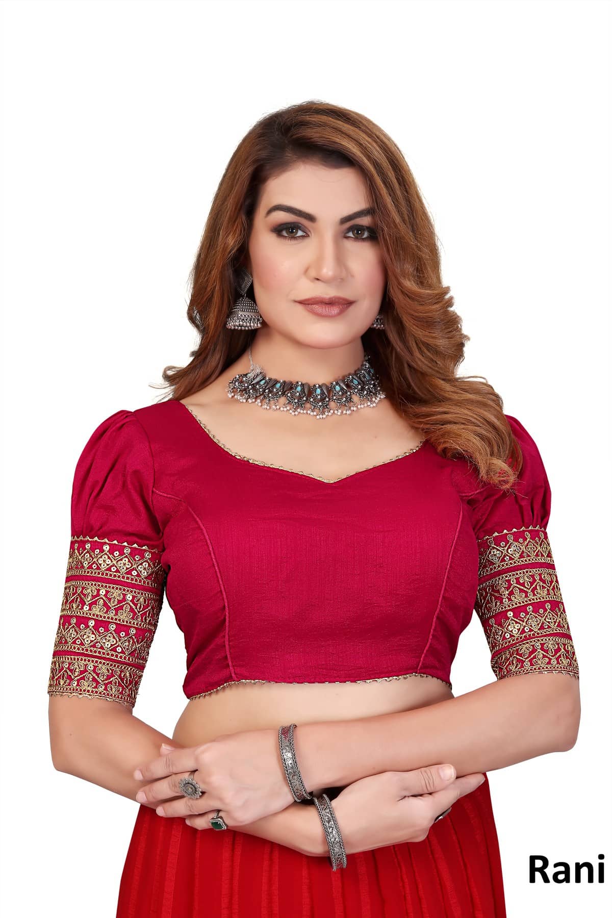 Metrolife Silk Readymade with Pad V-Neck Women's Blouse ( Rani )