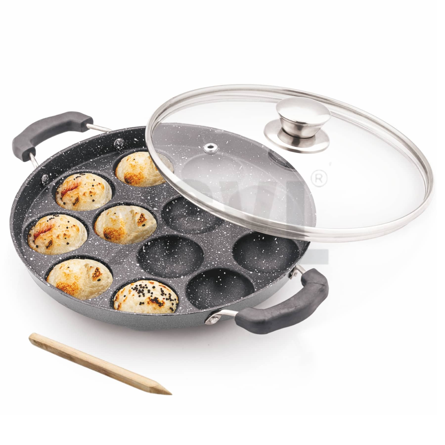 NSVL Non-Stick Aluminium Appam Patra Heavy Bottom with Glass Lid 30 cm Diameter 1 Ltr - Cookware | Buy online on ZillyBuy