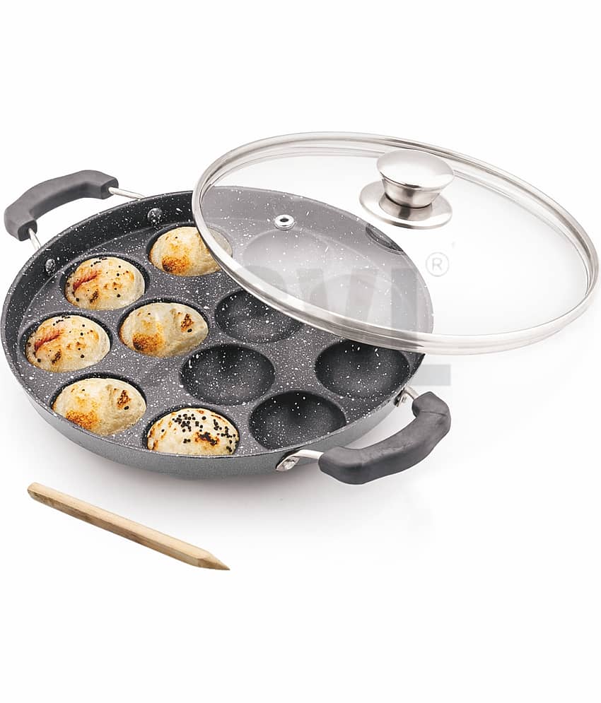 NSVL Non-Stick Aluminium Appam Patra Heavy Bottom with Glass Lid 30 cm Diameter 1 Ltr - Cookware | Buy online on ZillyBuy