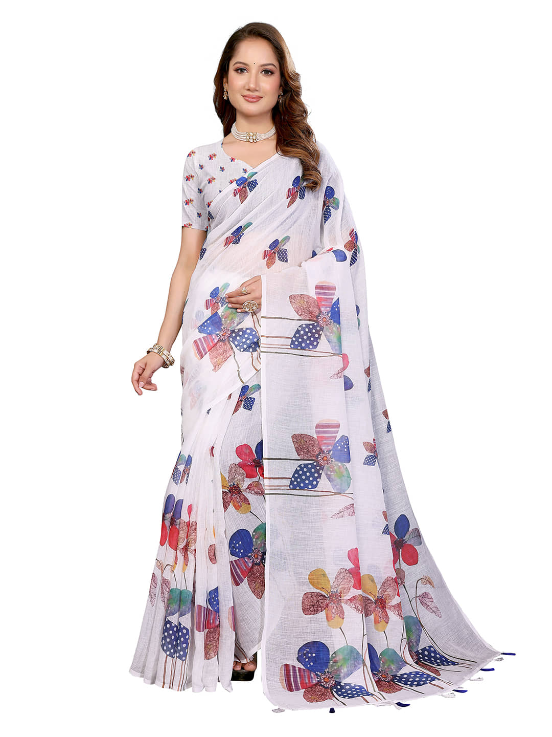 Kashvi Sarees Cotton Printed Kasavu Saree With Unstitched Blouse Piece ( White ) - Sarees | Buy online on ZillyBuy