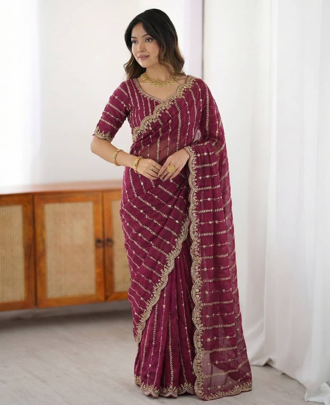 Sindharat Fashion Silk Blend Embroidered Regular Saree With Unstitched Blouse Piece ( Mustard ) - Sarees | Buy online on ZillyBuy