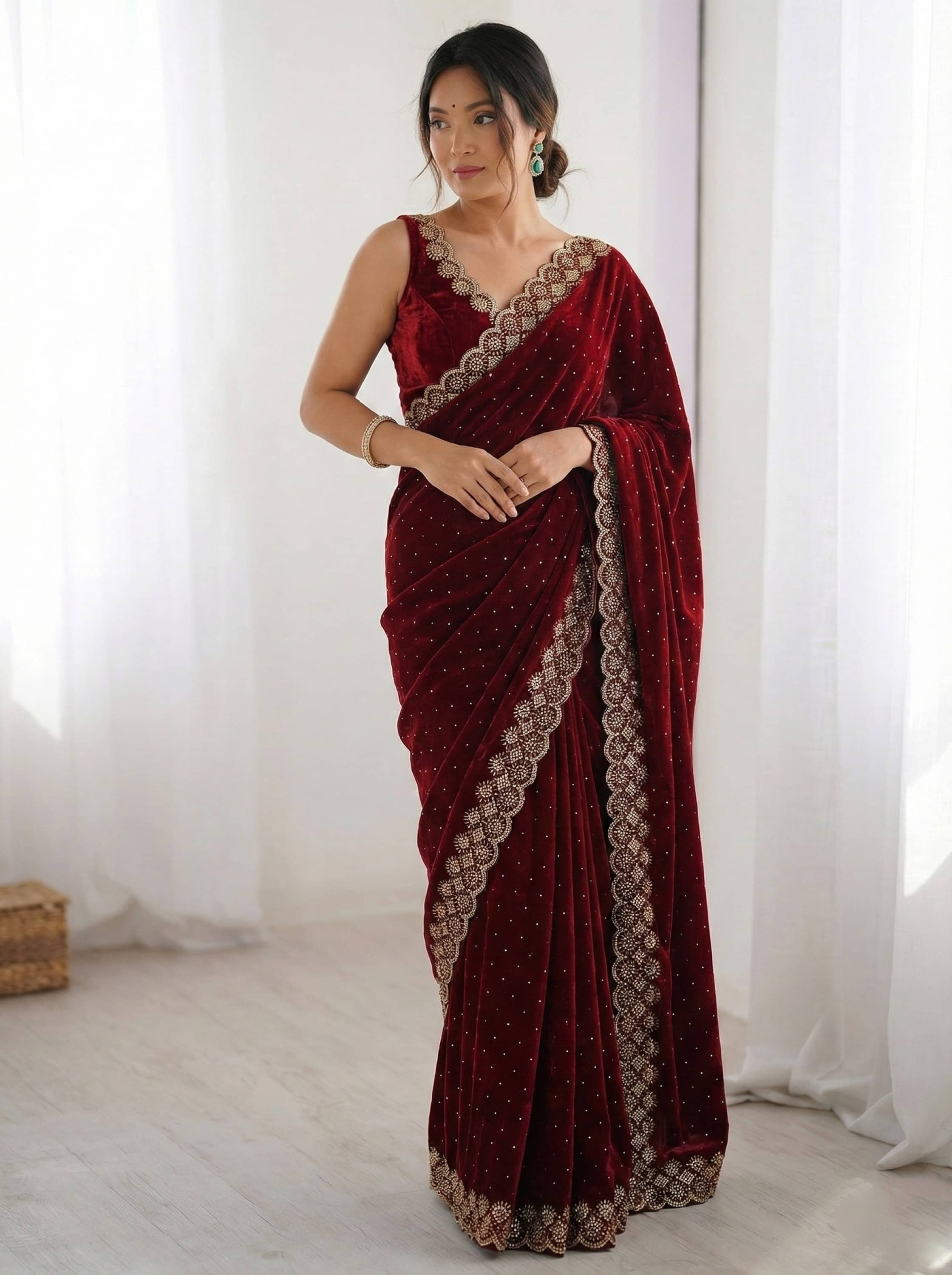 Sindharat Fashion Silk Blend Embroidered Regular Saree With Unstitched Blouse Piece ( Teal ) - Sarees | Buy online on ZillyBuy
