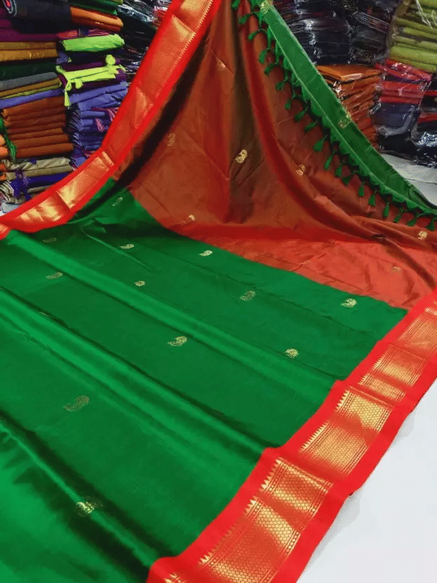 VEERAIVA Cotton Silk Woven Paithani Sarees With Stitched Blouse ( Green ) - Sarees | Buy online on ZillyBuy