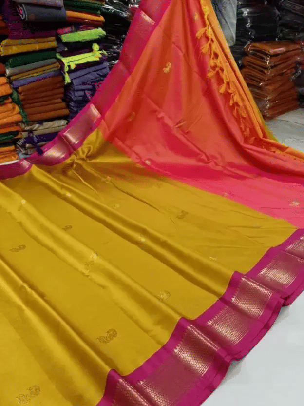 VEERAIVA Cotton Silk Woven Paithani Sarees With Stitched Blouse ( Yellow ) - Sarees | Buy online on ZillyBuy