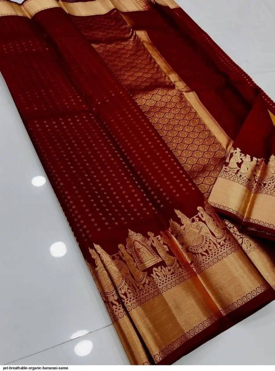 fab woven Art Silk Woven Design Kanjeevaram Sarees With Unstitched Blouse Piece ( Maroon ) - Sarees | Buy online on ZillyBuy