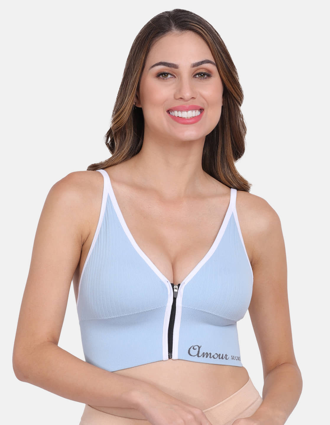 AMOUR SECRET Pack of 1 Nylon Lightly Padded Sports Bra For Women ( Light Blue )