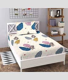 BLUEDOT Multicolor Cotton 1 Single Bedsheet with 1 Pillow Cover ( 228 cm x 152 cm )