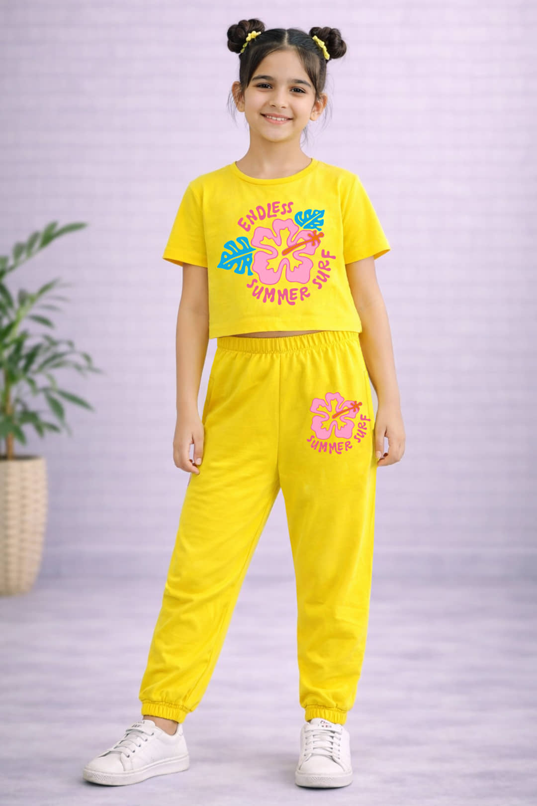 Trampoline Pack of 1 Girls Cotton Blend T-shirt & Trackpants ( Yellow )