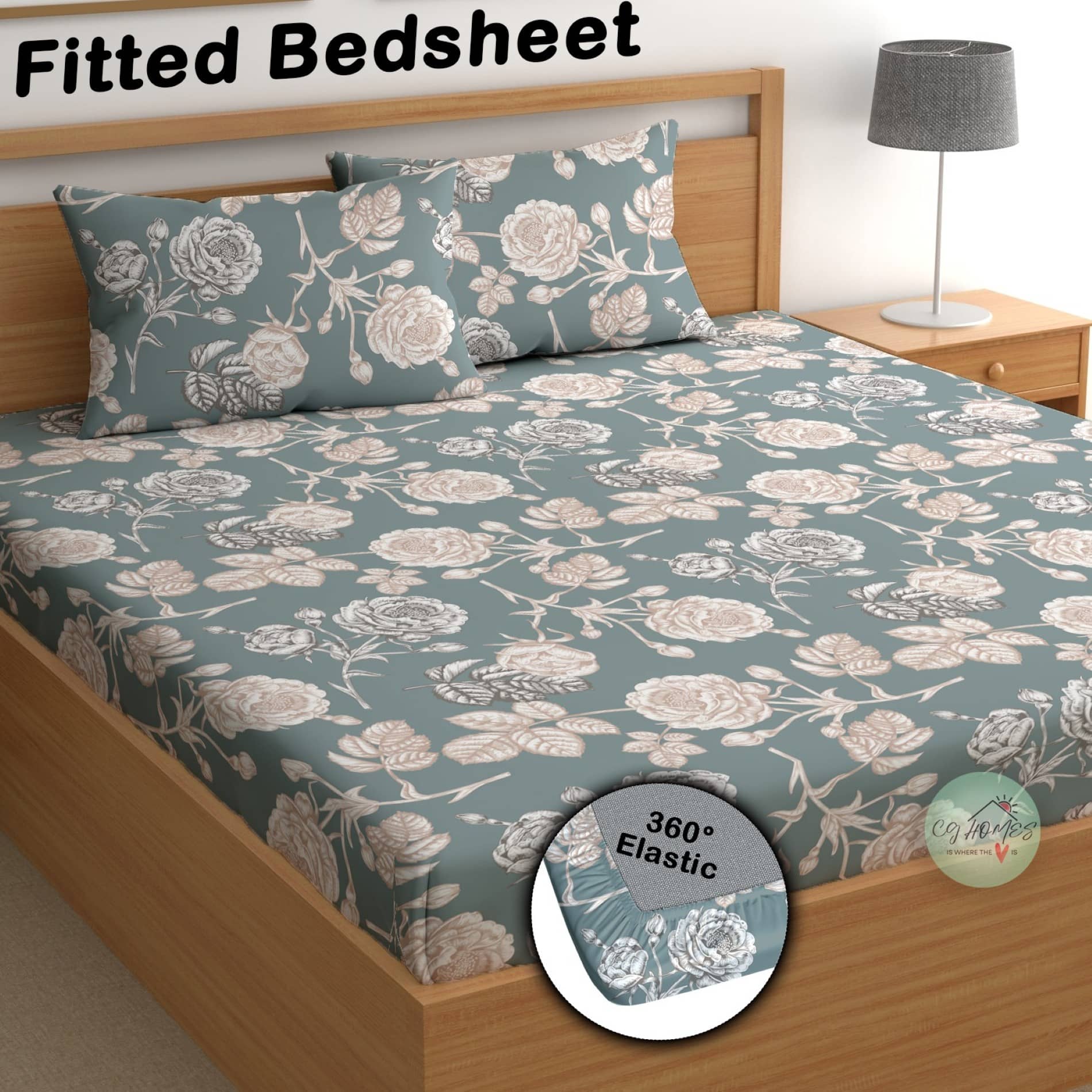 CG HOMES Microfibre 1 Double Fitted Bedsheet with 2 Pillow Covers ( 220 cm x 220 cm ) , Gray