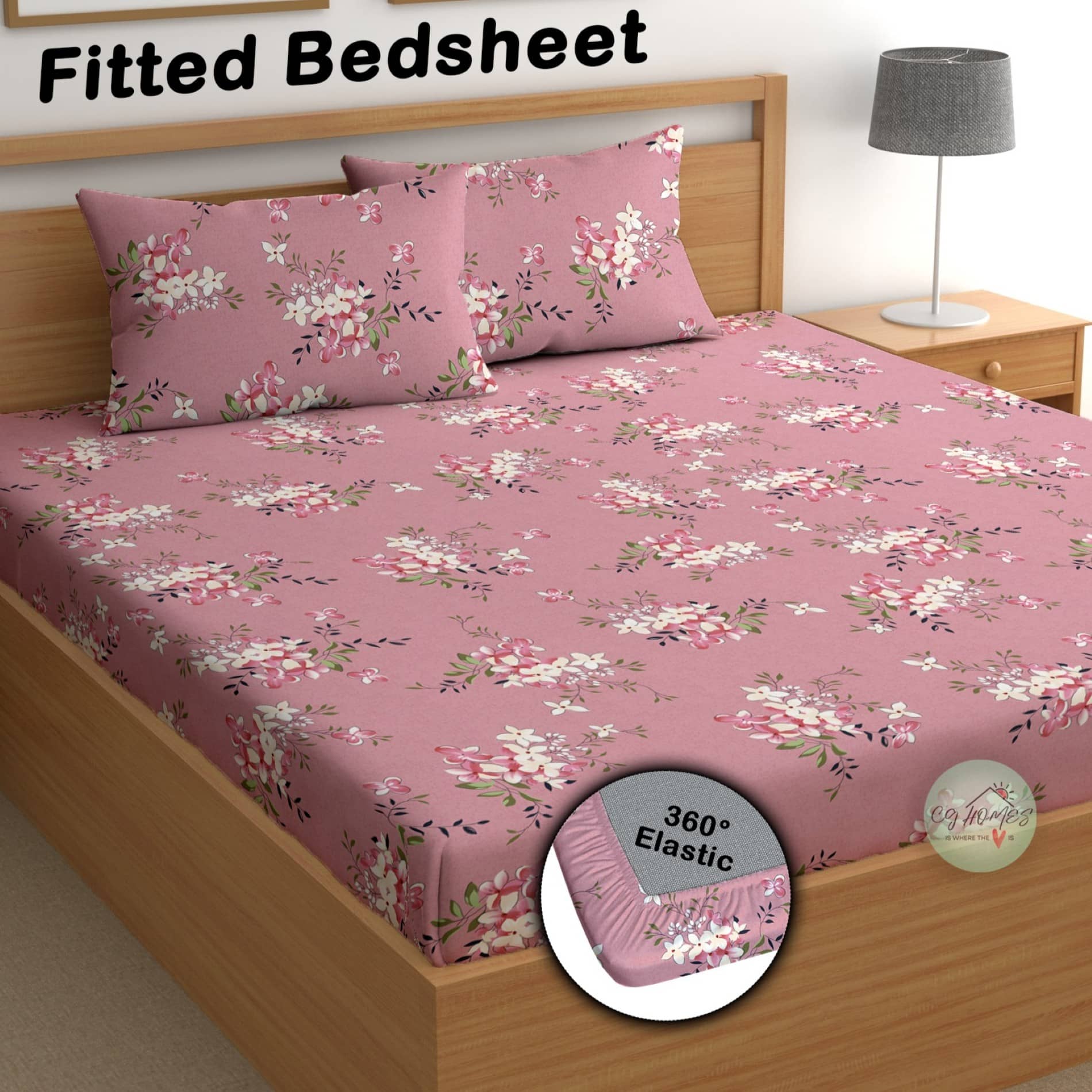 CG HOMES Microfibre 1 Double Fitted Bedsheet with 2 Pillow Covers ( 220 cm x 220 cm ) , Pink