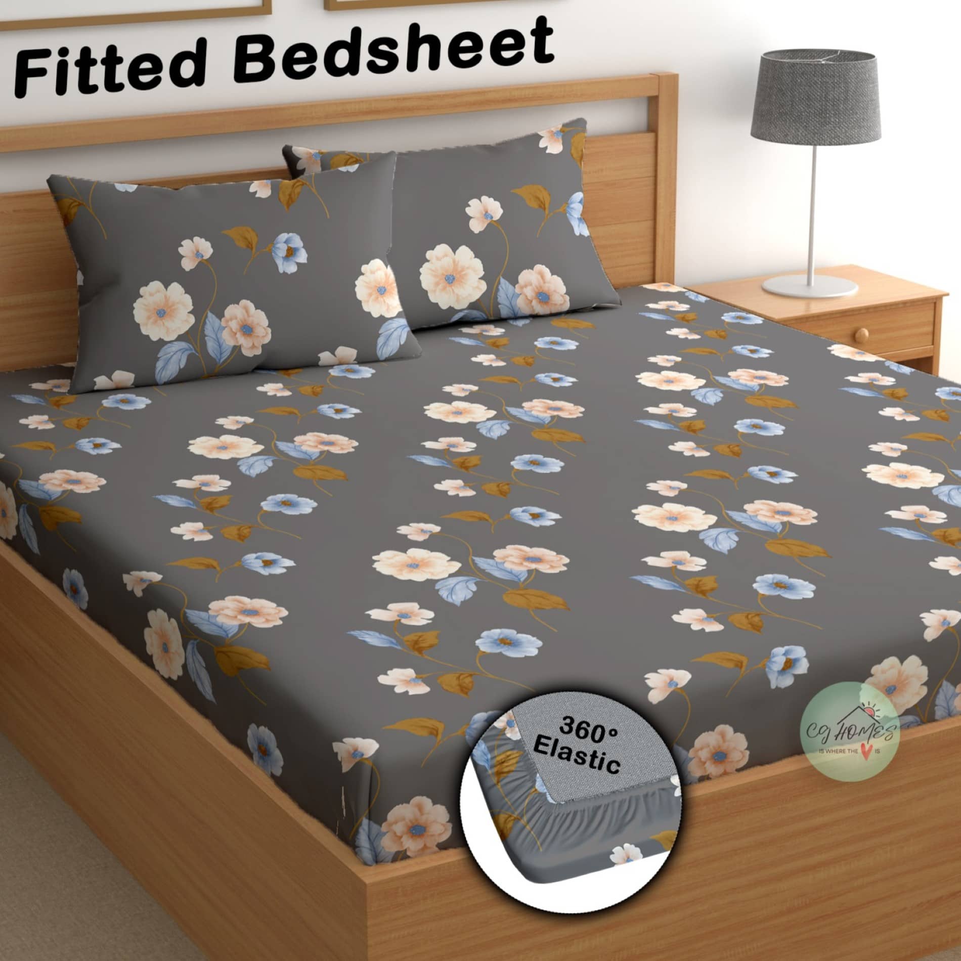 CG HOMES Microfibre 1 Double Fitted Bedsheet with 2 Pillow Covers ( 220 cm x 220 cm ) , Dark Grey