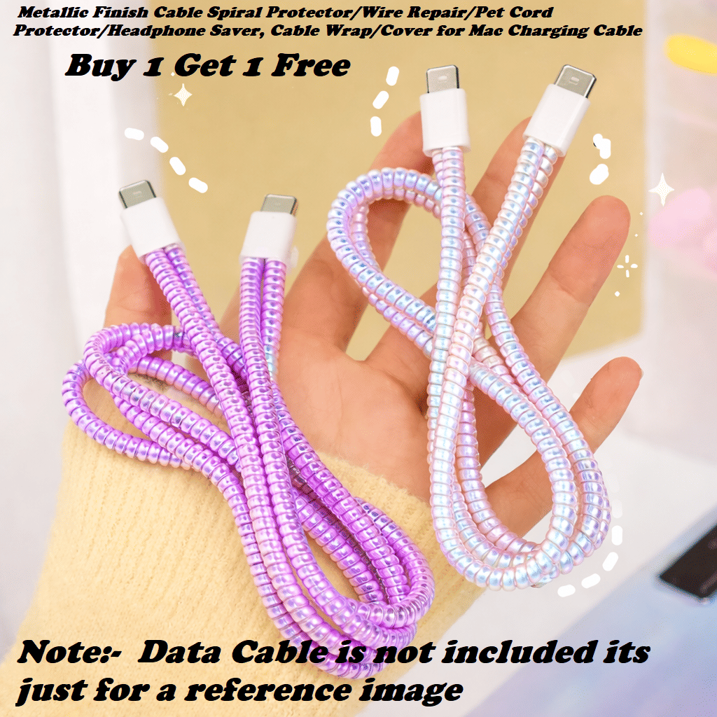 Multi Deal Metallic Finish Cable Spiral Protector/Wire Repair/Pet Cord Protector, Cable Wrap/Cover for Charging Cable (Pack of 2)