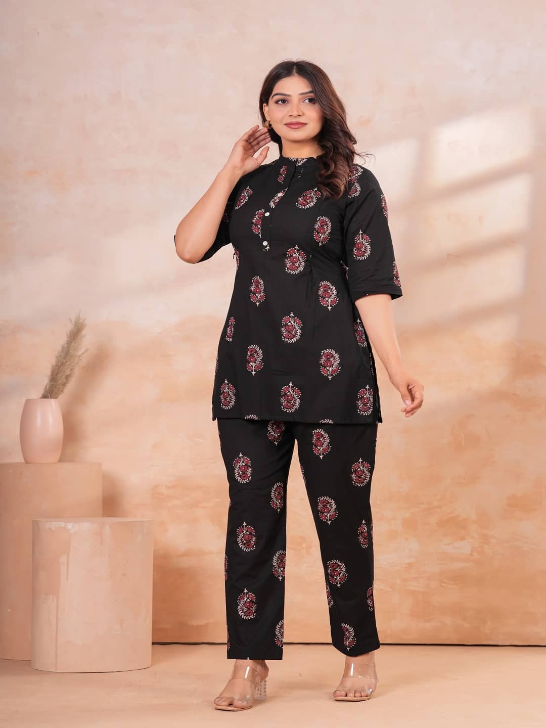 Nevisha Style Women Tunic With Trousers Co-Ord Set ( Black )