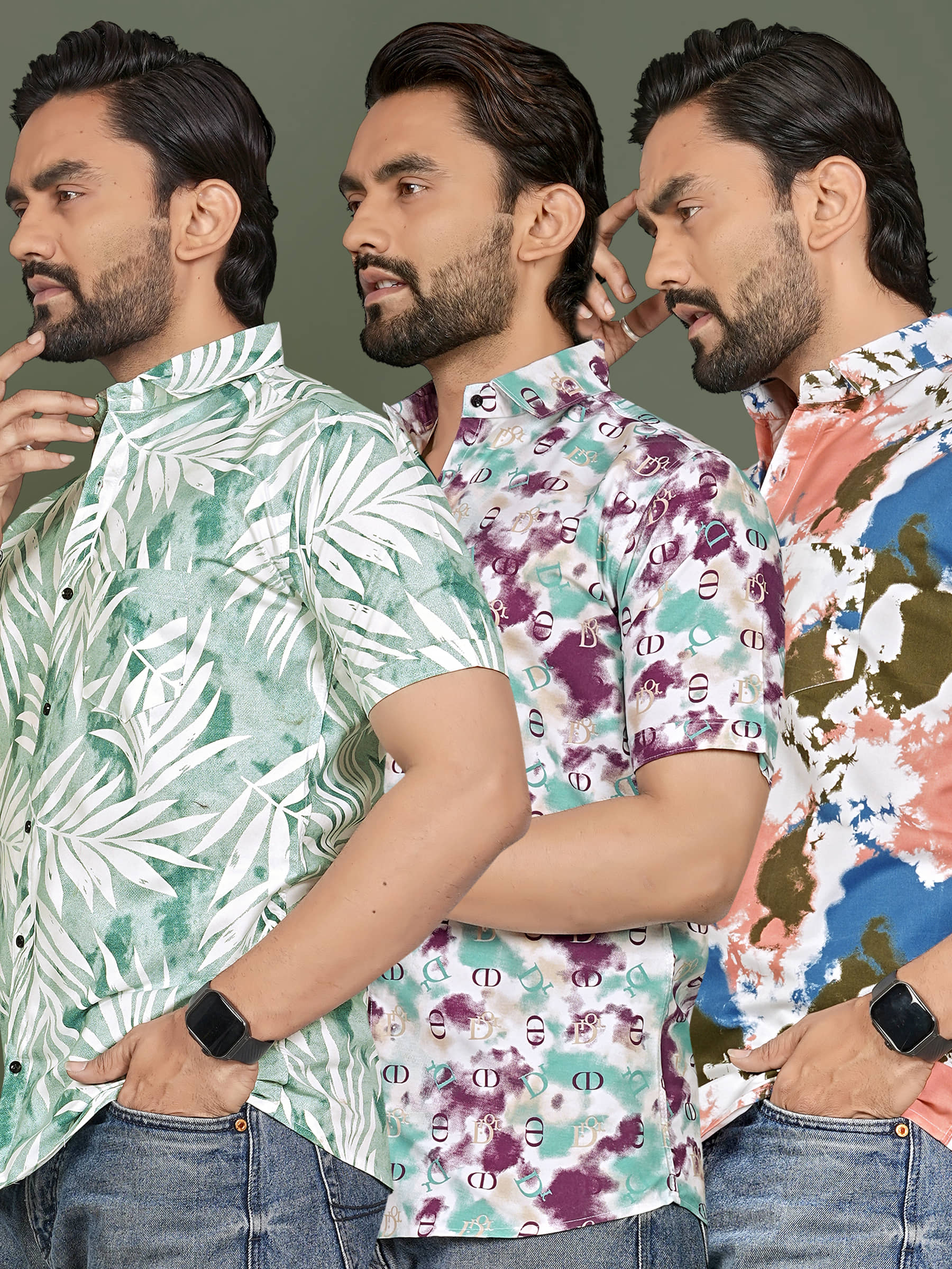 ADWYN PETER 100% Cotton Regular Fit Printed Half Sleeves Men's Casual Shirt - Multicolor 8 ( Pack of 3 )