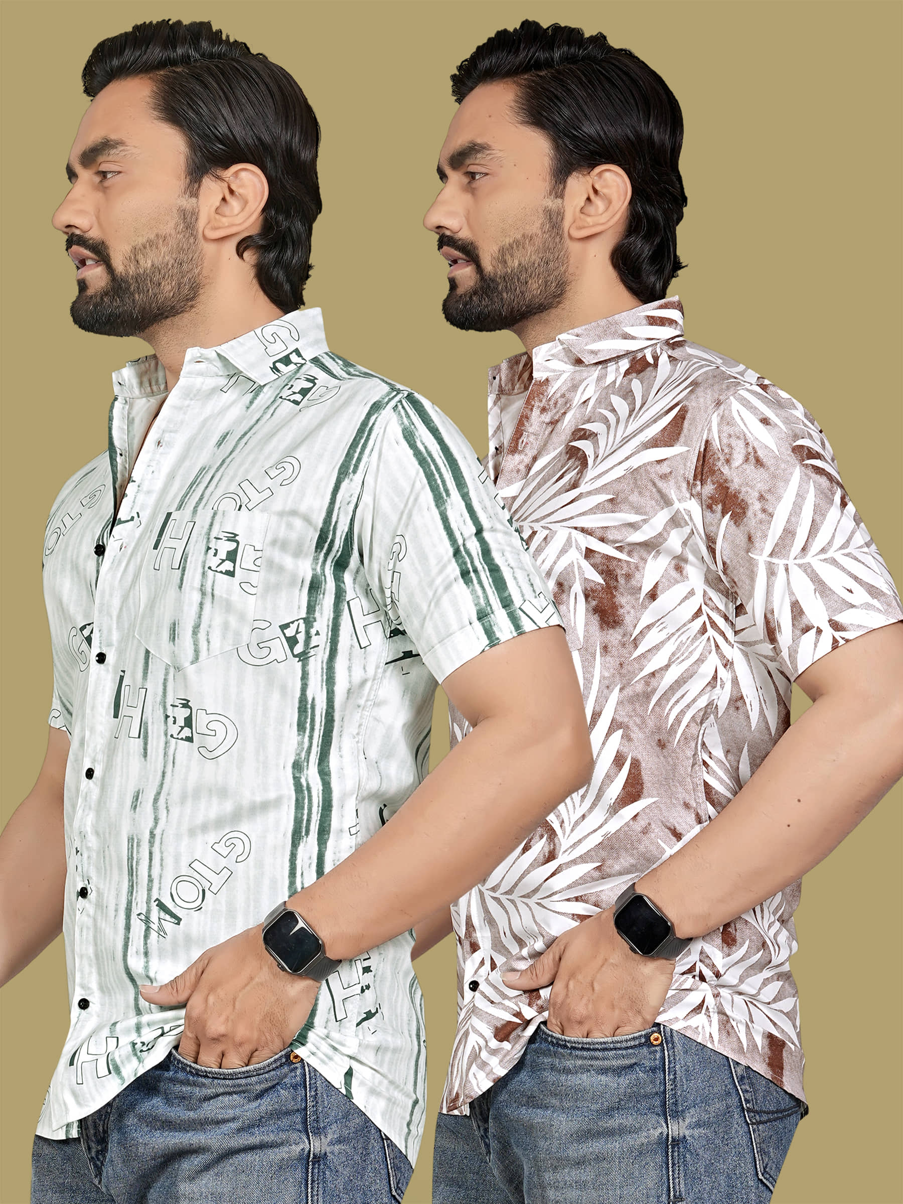 ADWYN PETER 100% Cotton Regular Fit Printed Half Sleeves Men's Casual Shirt - Multicolor 13 ( Pack of 2 )