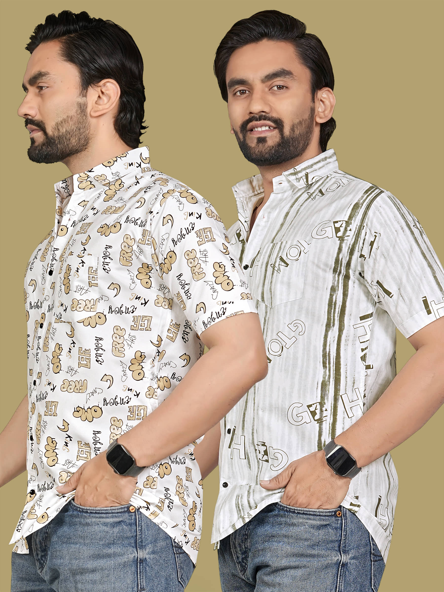 ADWYN PETER 100% Cotton Regular Fit Printed Half Sleeves Men's Casual Shirt - Multicolor 5 ( Pack of 2 )