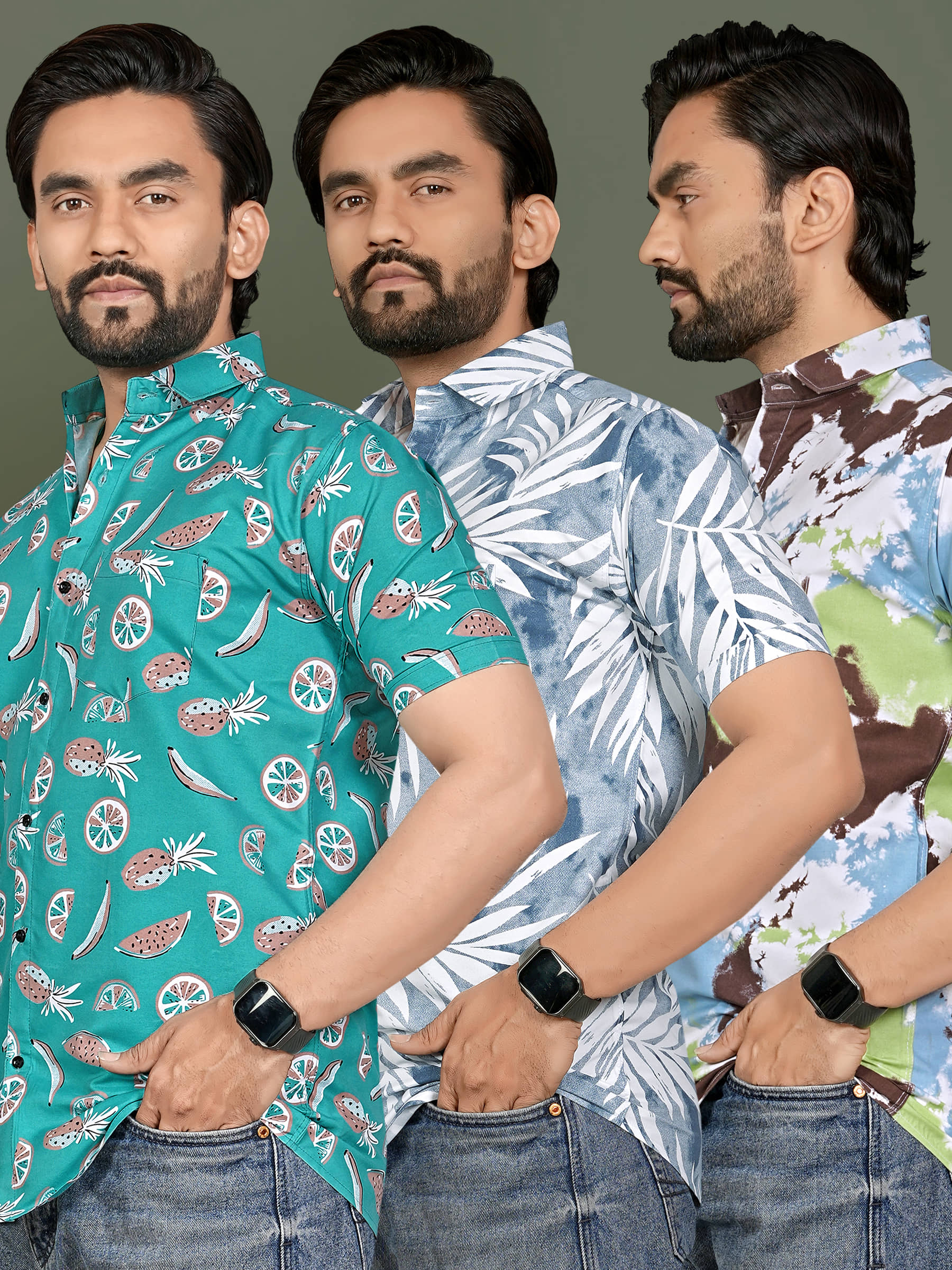 ADWYN PETER 100% Cotton Regular Fit Printed Half Sleeves Men's Casual Shirt - Multicolor 9 ( Pack of 3 )