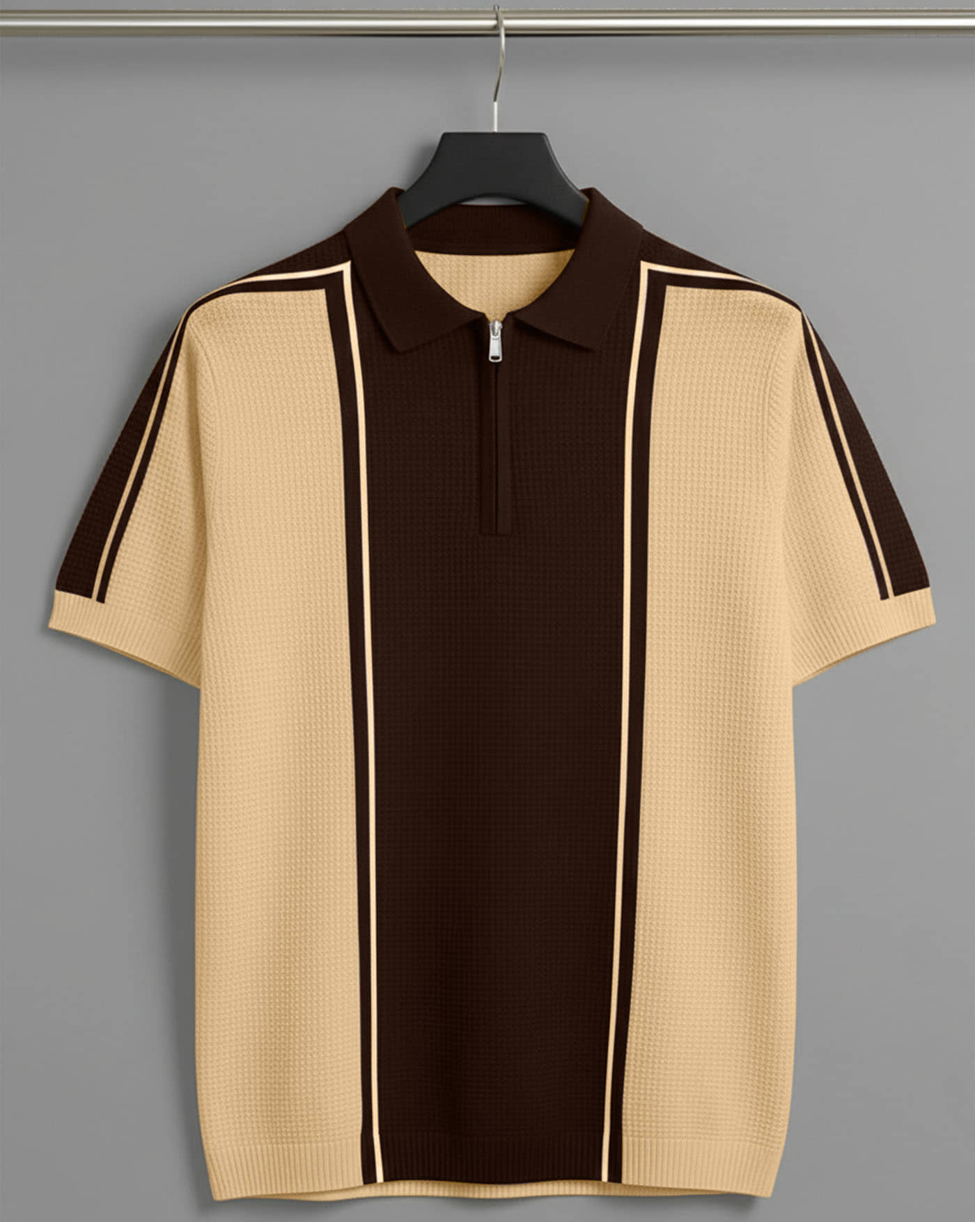 AUSK Men Cotton Blend Regular Fit Colorblock Polo T Shirt ( Coffee )