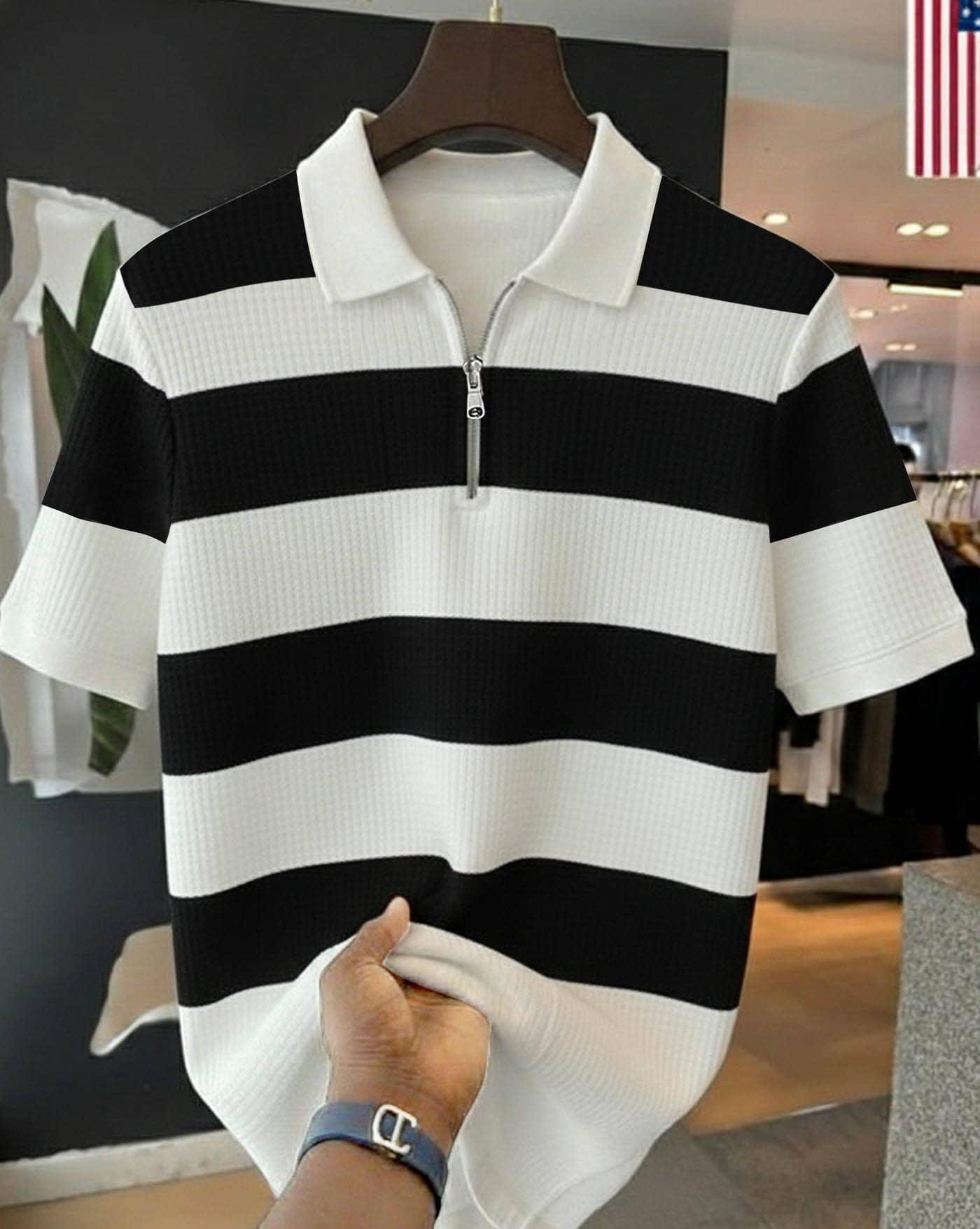 AUSK Men Cotton Blend Regular Fit Striped Polo T Shirt ( Brown )