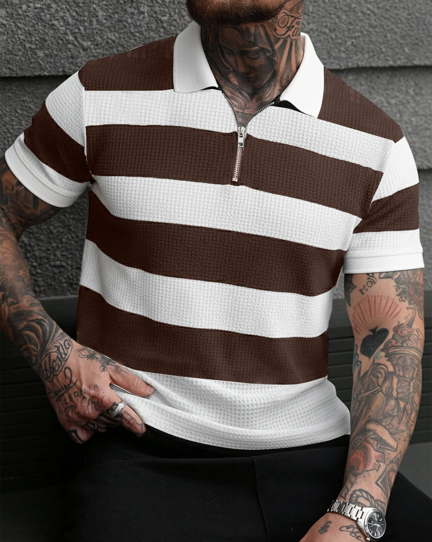 AUSK Men Cotton Blend Regular Fit Striped Polo T Shirt ( Multicolor )