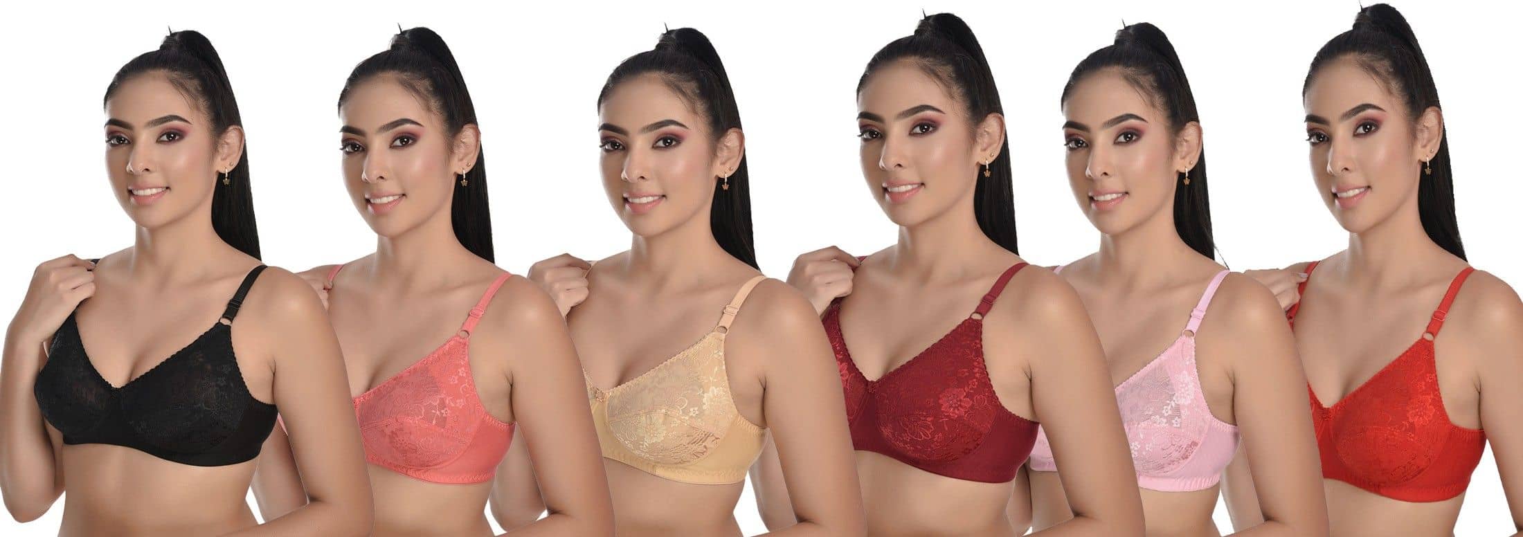 LadySoft Pack of 6 Cotton Blend Non Padded Everyday Bra For Women ( Multicolor )
