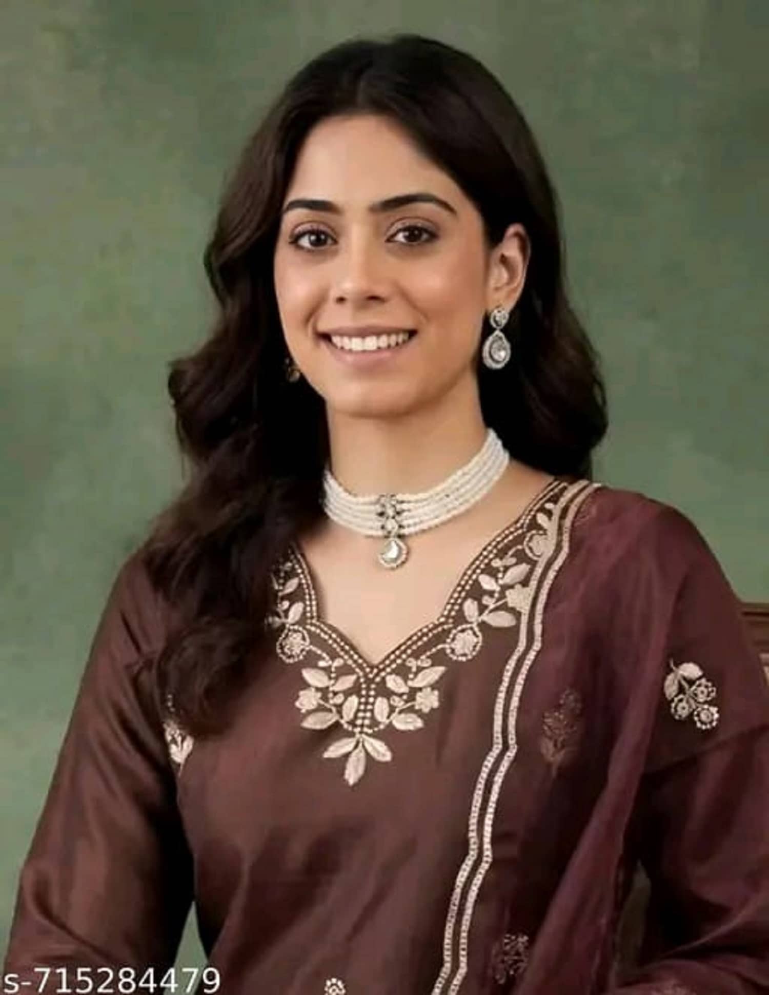 GOPI SAREE Women Cotton Silk Embroidered Straight Kurti With Pants ( Brown )