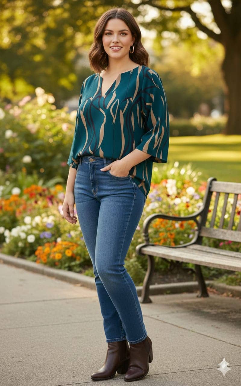 HF WARD Women's Cotton Regular Top ( Teal )
