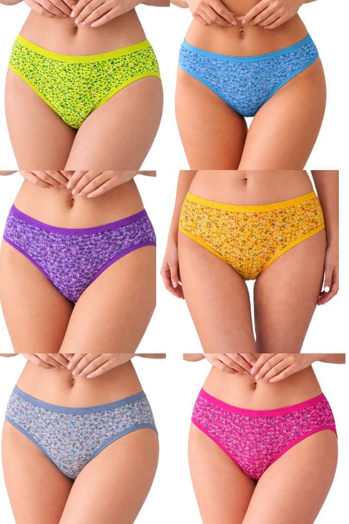 REONY Pack of 6 Cotton Blend Hipster For Women ( Multi Color )
