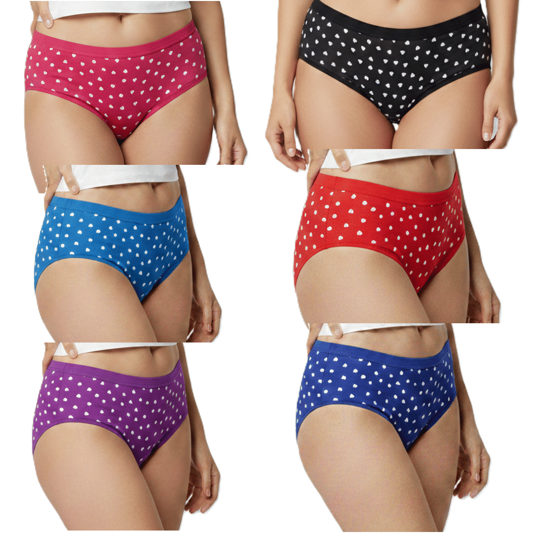 REONY Pack of 6 Cotton Blend Hipster For Women ( Multi Color )