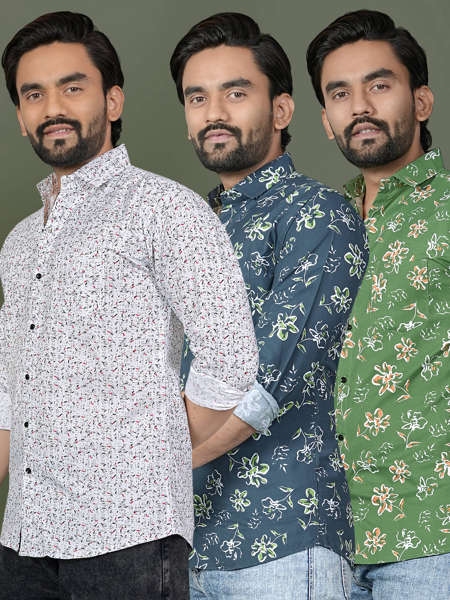 ADWYN PETER 100% Cotton Regular Fit Printed Full Sleeves Men's Casual Shirt - Multicolor 11 ( Pack of 3 )