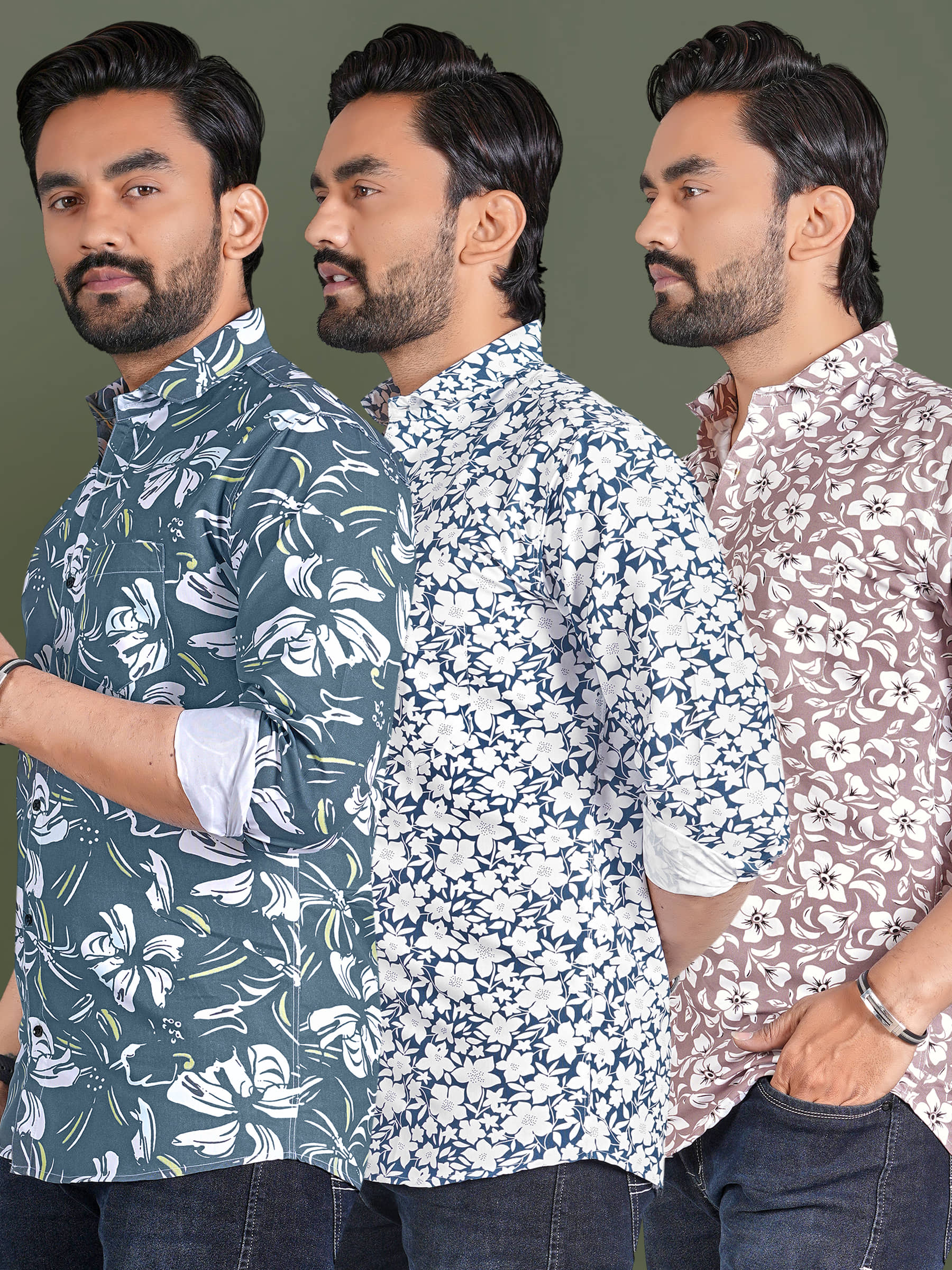 ADWYN PETER 100% Cotton Regular Fit Printed Full Sleeves Men's Casual Shirt - Multicolor 12 ( Pack of 3 )