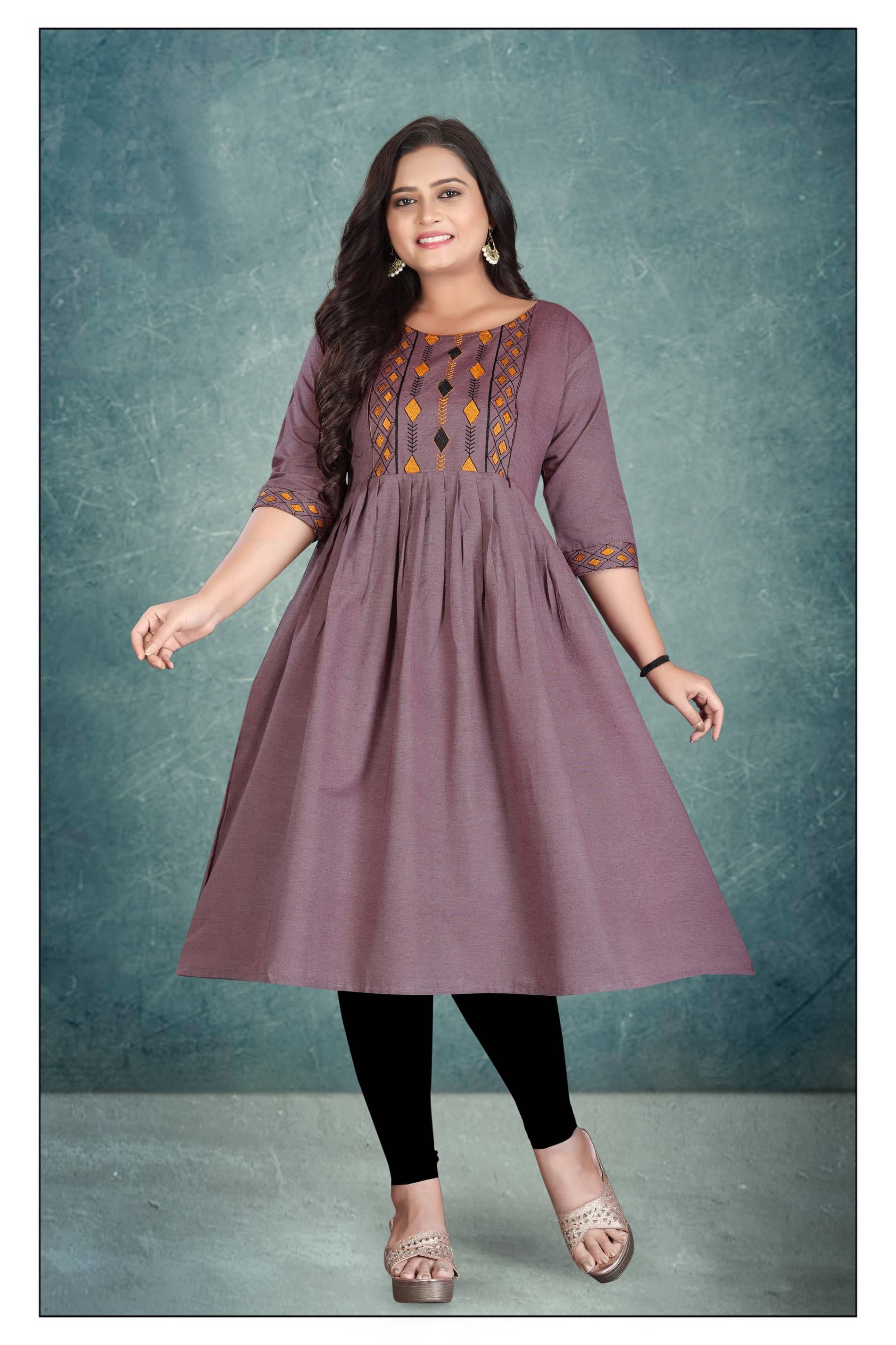 Hetsa Women Cotton Embroidered Anarkali Kurti ( Purple ) - Kurtis, Tunics | Buy online on ZillyBuy