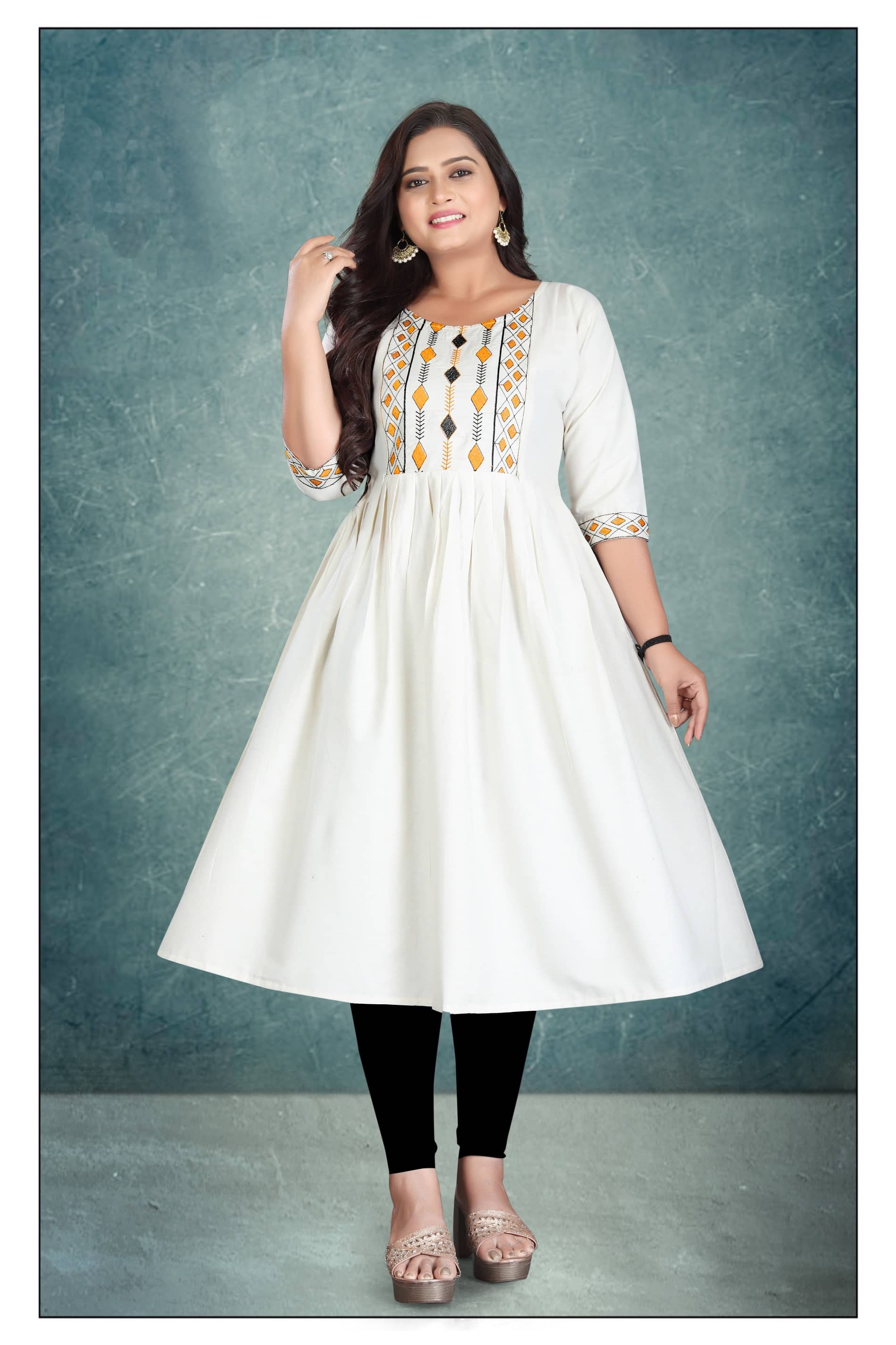 Hetsa Women Cotton Embroidered Anarkali Kurti ( Off White ) - Kurtis, Tunics | Buy online on ZillyBuy