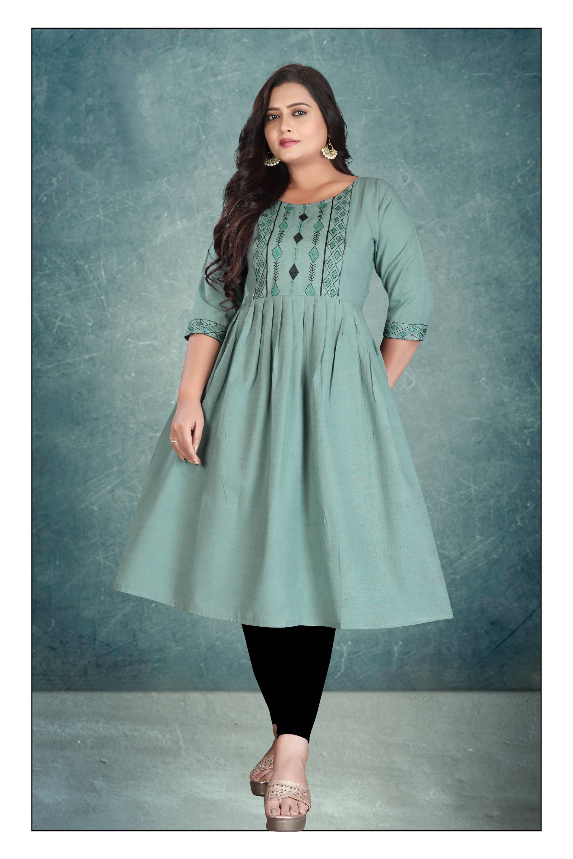 Hetsa Women Cotton Embroidered Anarkali Kurti ( Grey ) - Kurtis, Tunics | Buy online on ZillyBuy