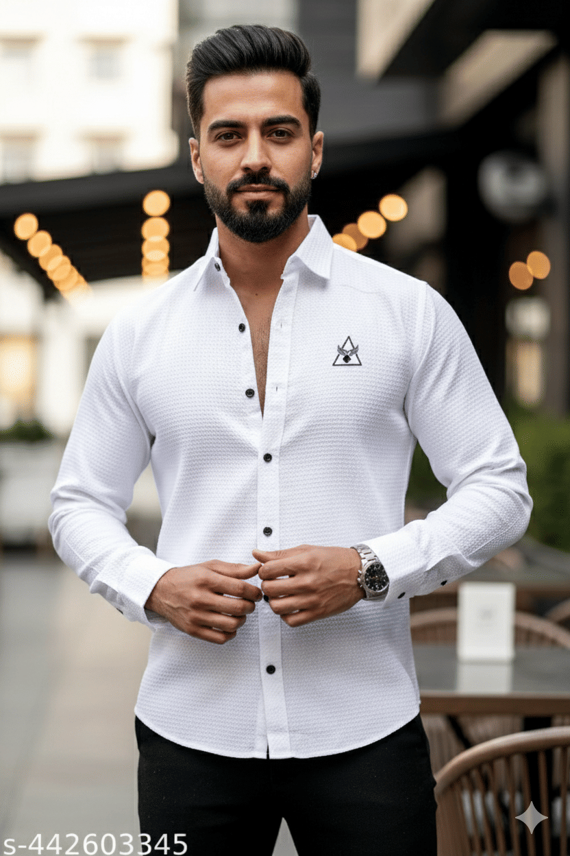 KITWELL Cotton Blend Regular Fit Popcorn Textured Full Sleeves Men's Casual Shirt - White ( Pack of 1 )