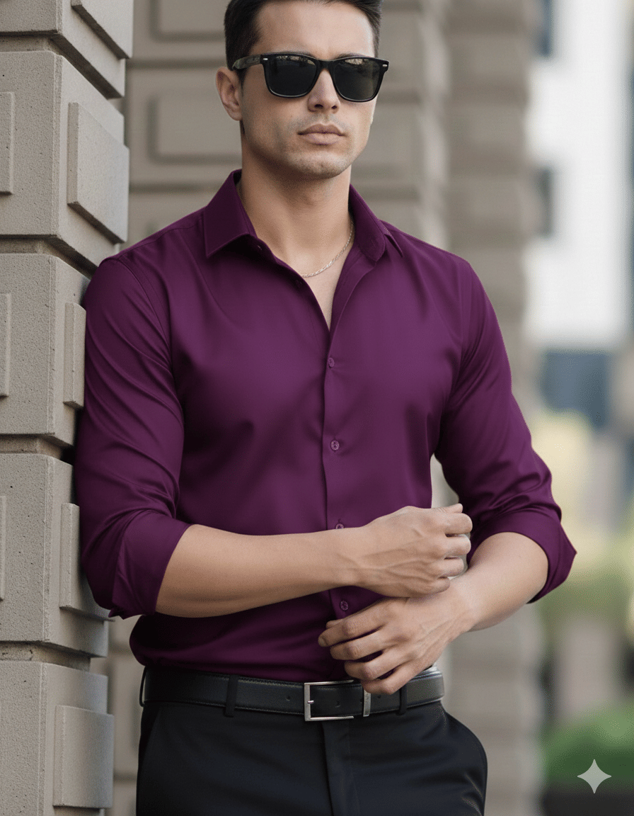 KITWELL Satin Slim Fit Solids Full Sleeves Men's Casual Shirt - Purple ( Pack of 1 )