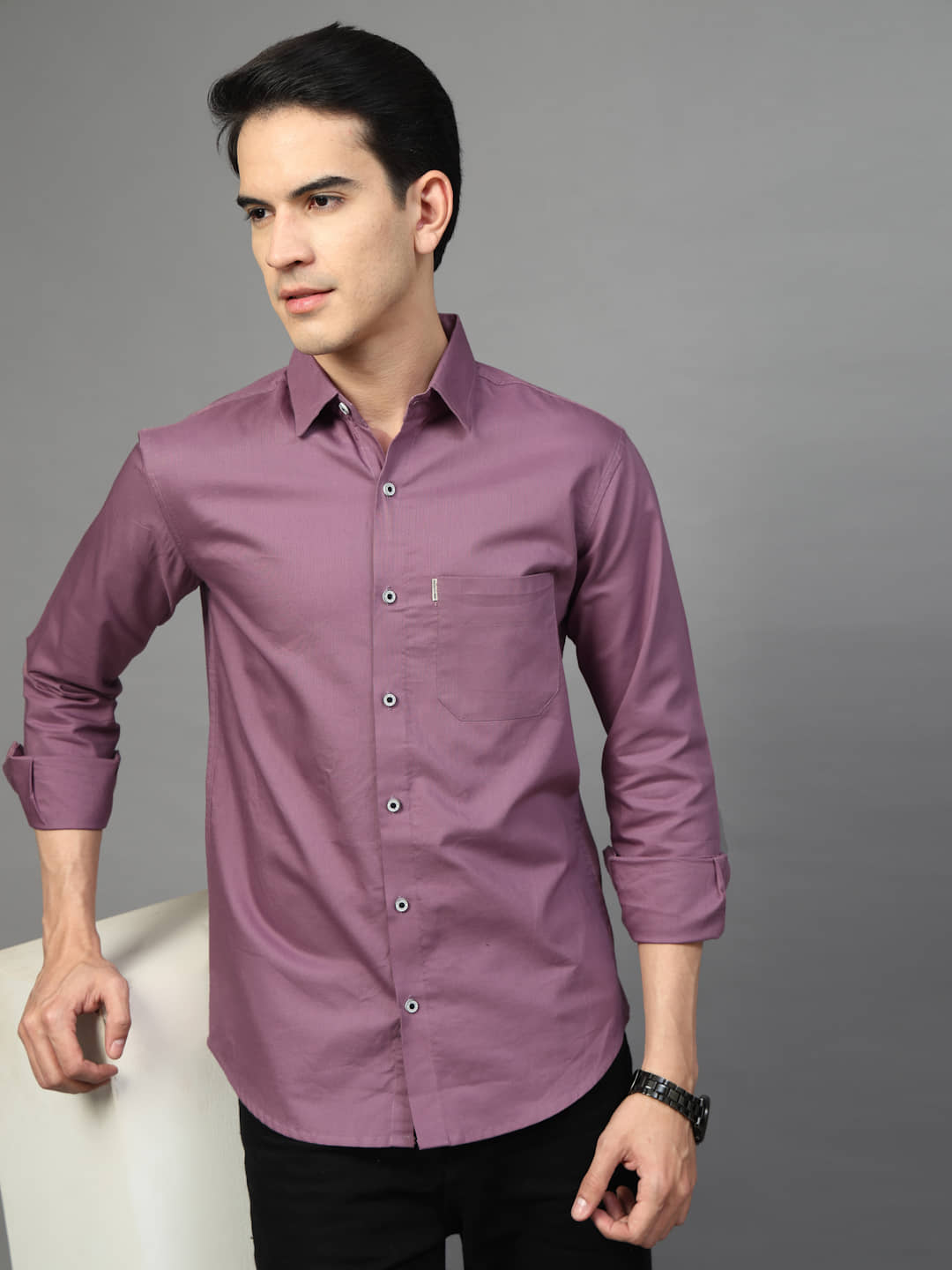 MAJESTIC MAN 100% Cotton Regular Fit Solids Full Sleeves Men's Casual Shirt - Mauve ( Pack of 1 )
