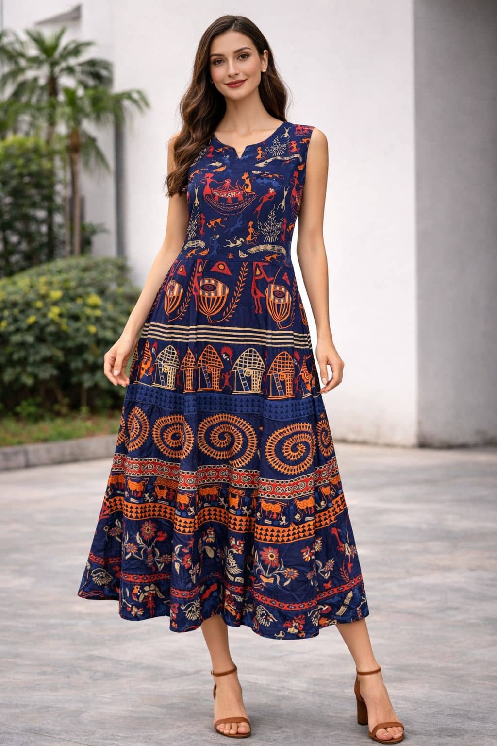 Frionkandy Women Cotton Printed Maxi ( Blue )